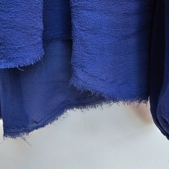 Go By GoSilk Blue Silk Long Sleeve Blouse With Drawstring Neckline, Size Medium - Picture 9 of 11